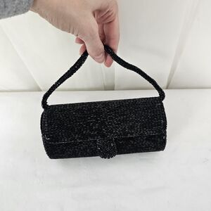 Vintage Lederer De Paris Black Round Beaded Mini Evening Bag